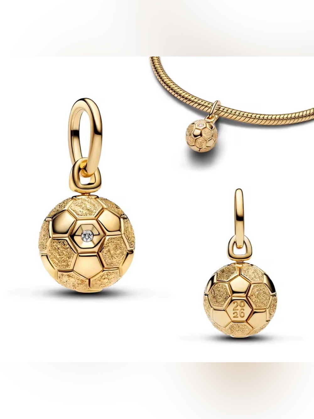 NWOT Soccer Ball 2026 Diamond Dangle Charm Sterling Silver 925